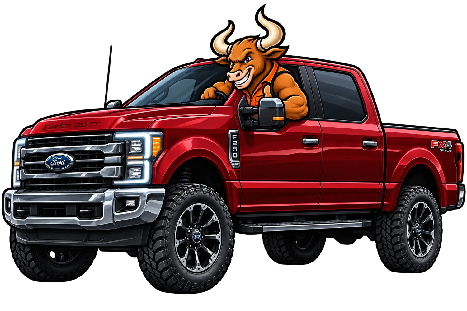 The Ox at the wheel of the tow truck